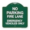 Signmission Fire Lane Emergency Vehicles Only, Green & White Aluminum Sign, 18" x 18", GW-1818-23985 A-DES-GW-1818-23985 - alternate 1
